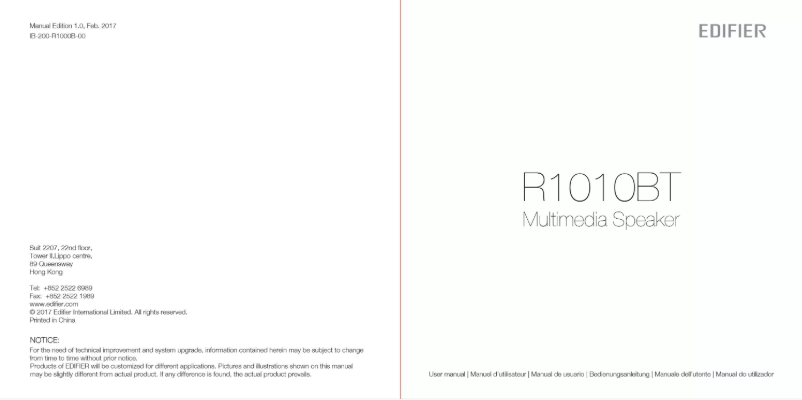 Page n°1 - Manuel utilisateur Edifier R1010BT