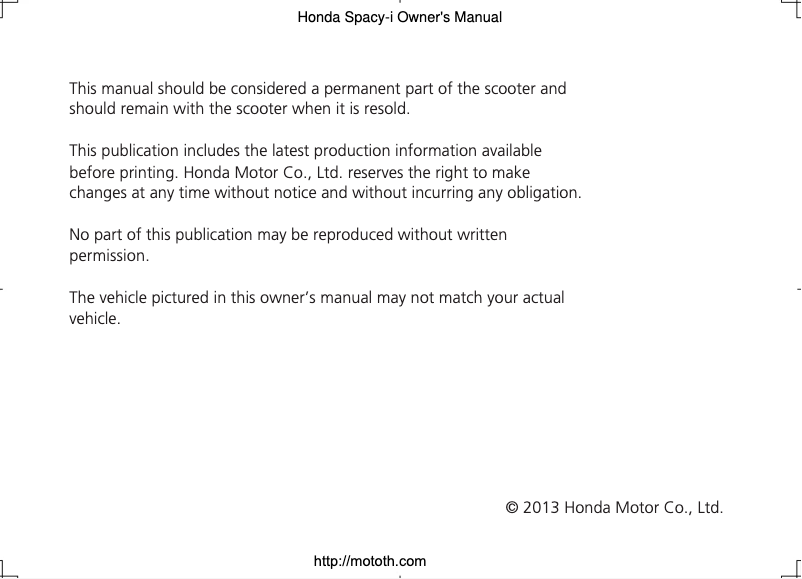 Page 1 de la notice Manuel utilisateur Honda Spacy (2013)