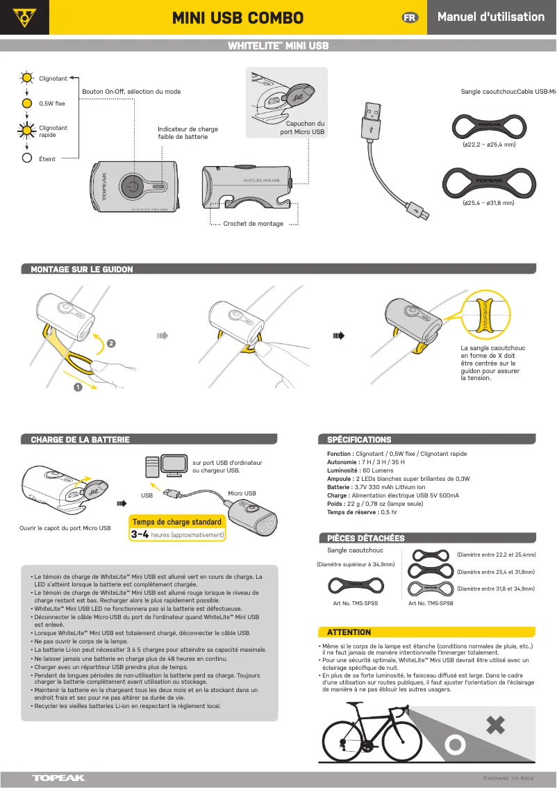 Page 1 de la notice Manuel utilisateur Topeak MINI USB COMBO