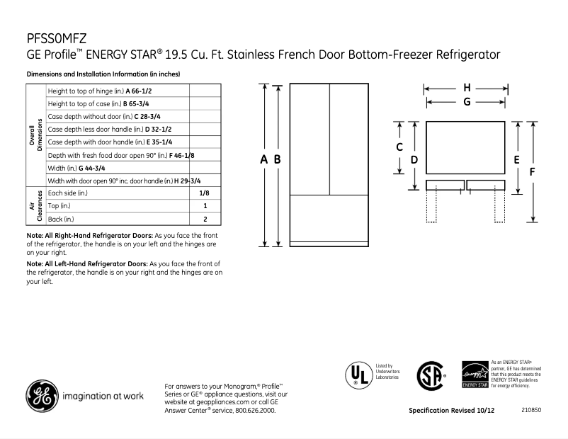 Page n°1 - Fiche technique GE PFSS0MFZSS