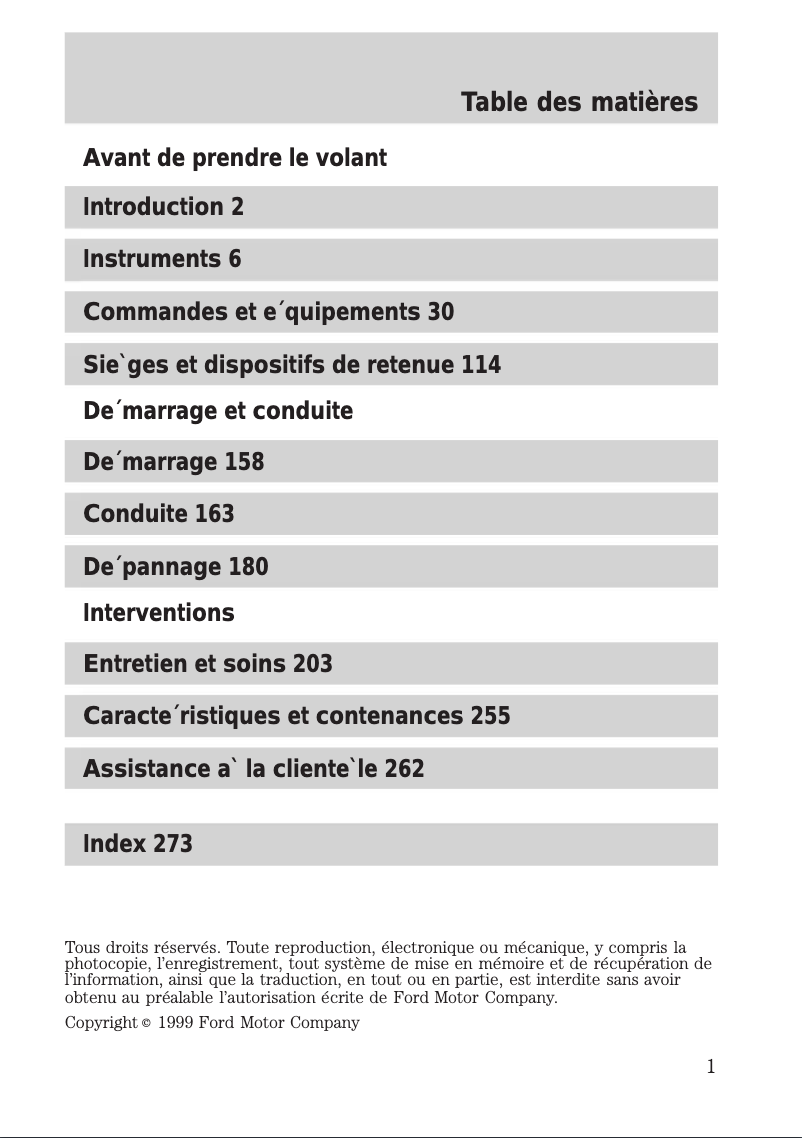 Page 1 de la notice Manuel utilisateur Ford Windstar (2000)