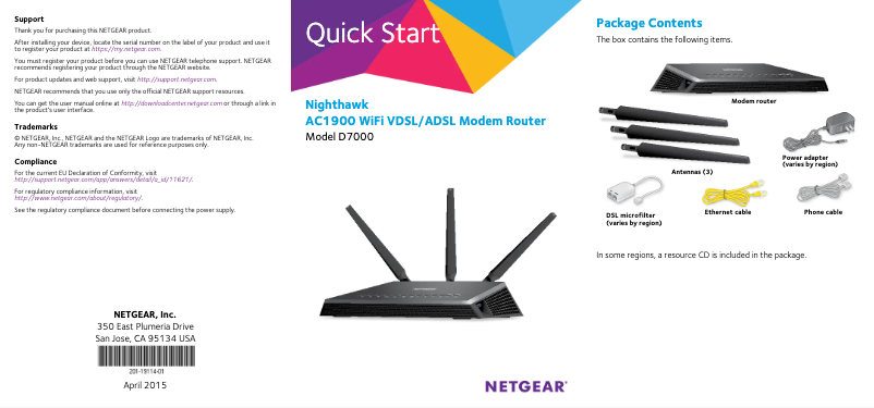 Page 1 de la notice Manuel utilisateur Netgear D7000