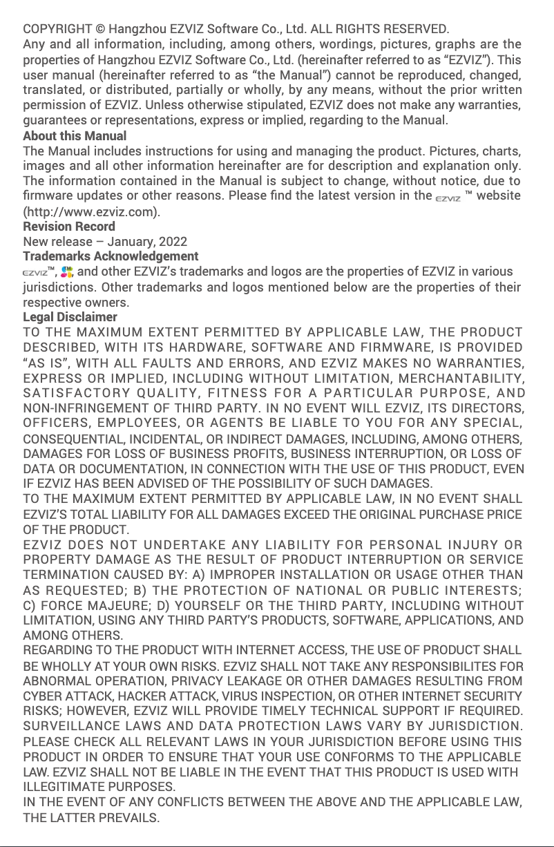 Page 1 de la notice Manuel utilisateur EZVIZ RH1