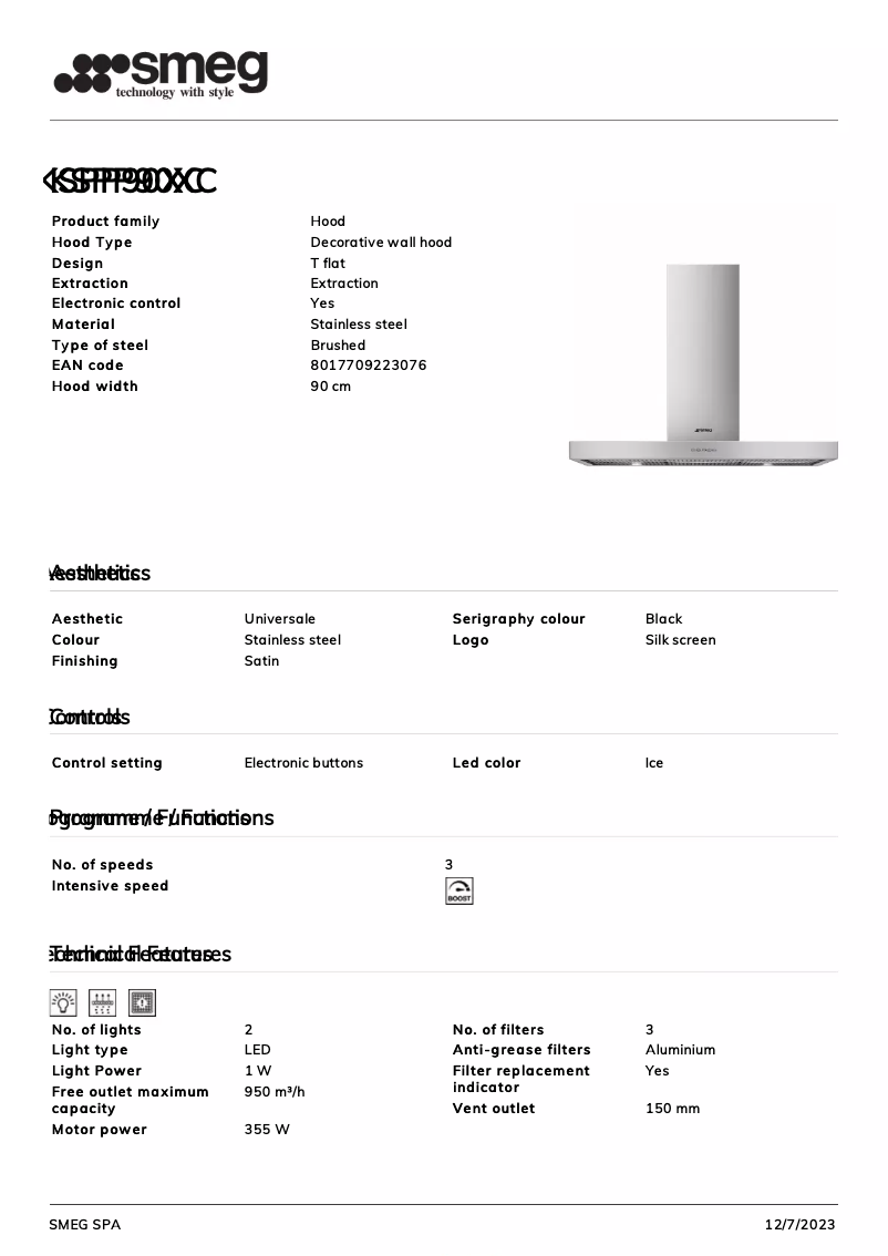 Page n°1 - Fiche technique Smeg KSPP90XC