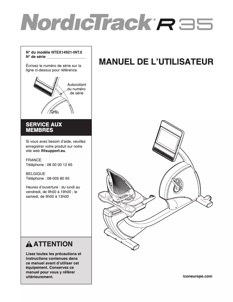 Page 1 de la notice Manuel utilisateur NordicTrack R35