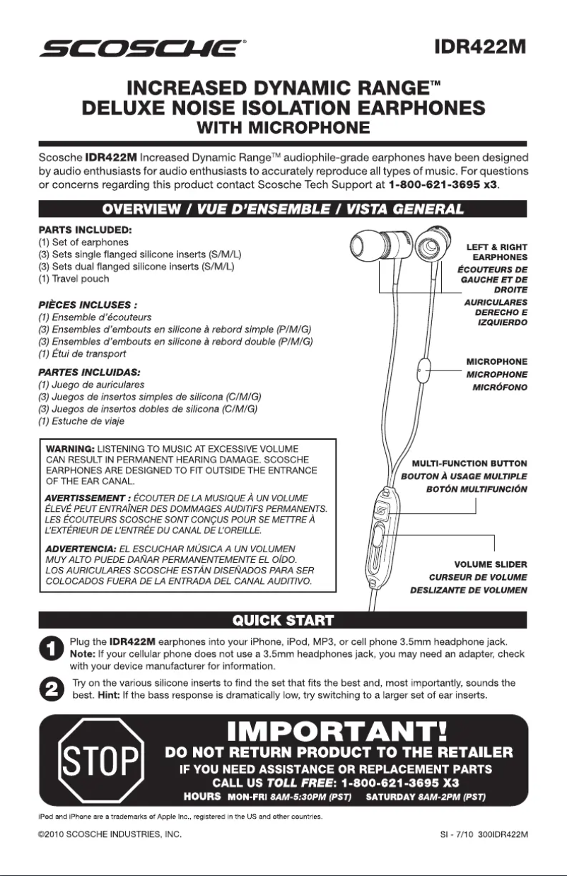 Page 1 de la notice Manuel utilisateur Scosche IDR422M