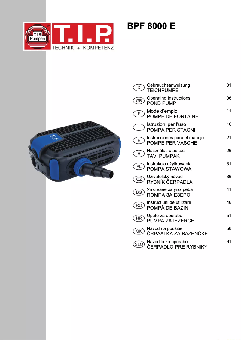 Page 1 de la notice Manuel utilisateur T.I.P. BPF 8000 E
