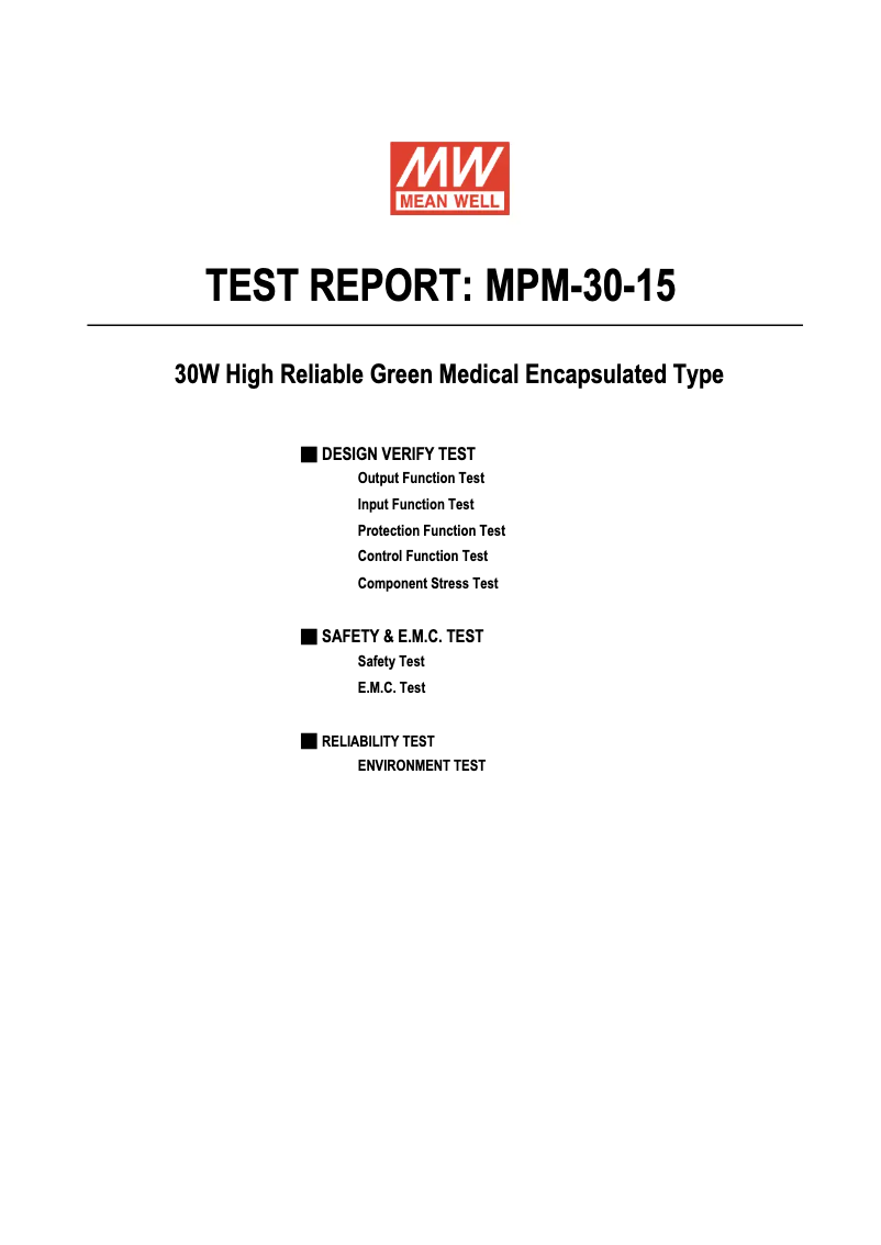 Page 1 de la notice Fiche technique Mean Well MPM-30-15
