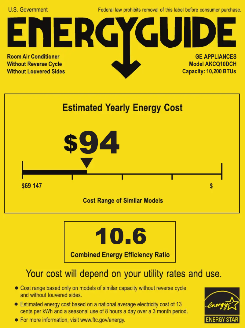 Página 1 del manual Etiqueta energética GE AKCQ10DCH