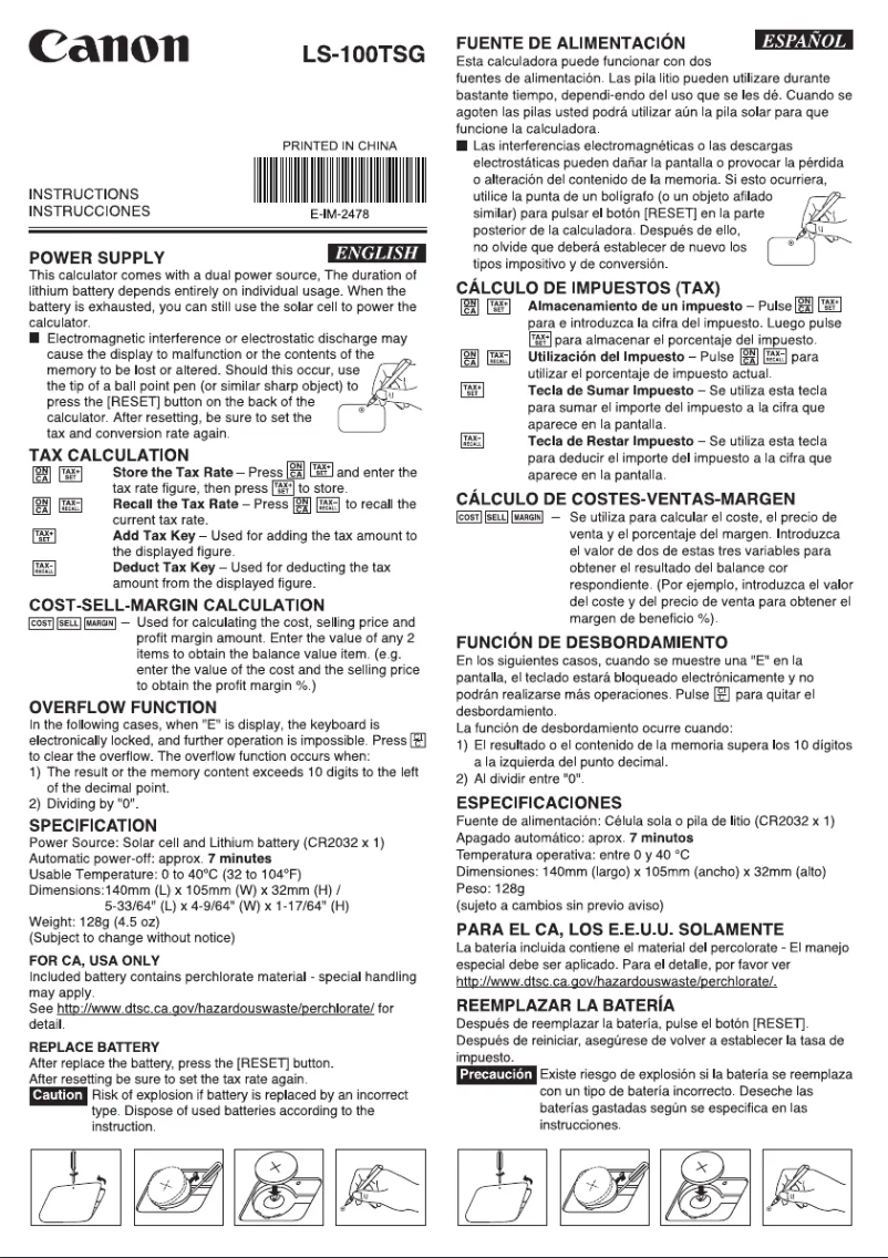 Page 1 de la notice Manuel utilisateur Canon LS-100TSG