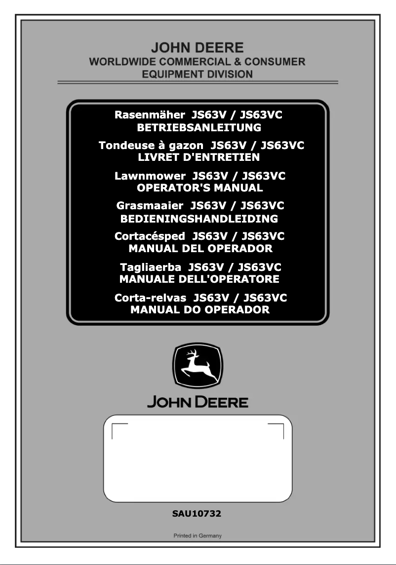 Page n°1 - Manuel utilisateur John Deere JS63VC