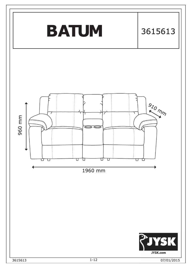 Page 1 de la notice Manuel utilisateur JYSK Batum (196x96x98)