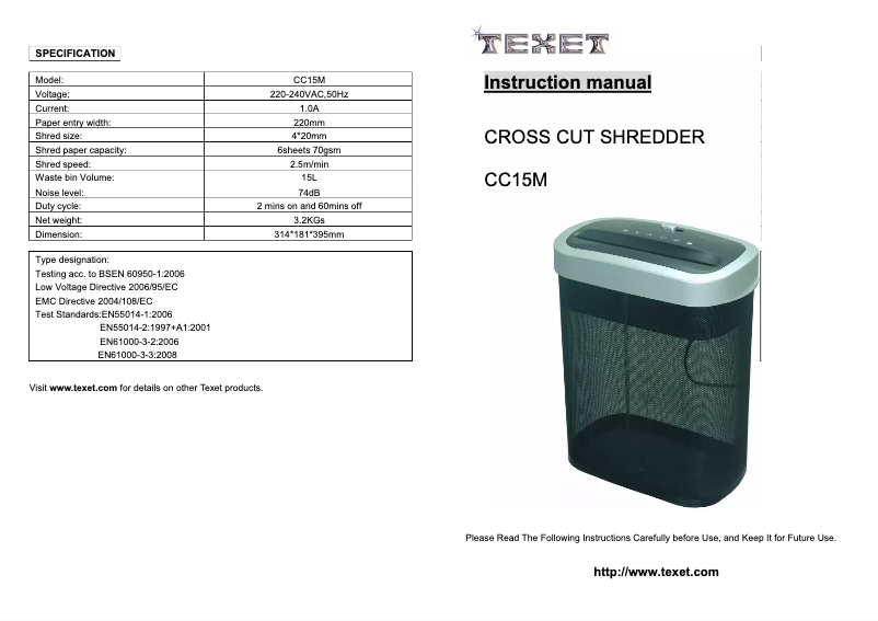 Image de la première page du manuel de l'appareil CC15M