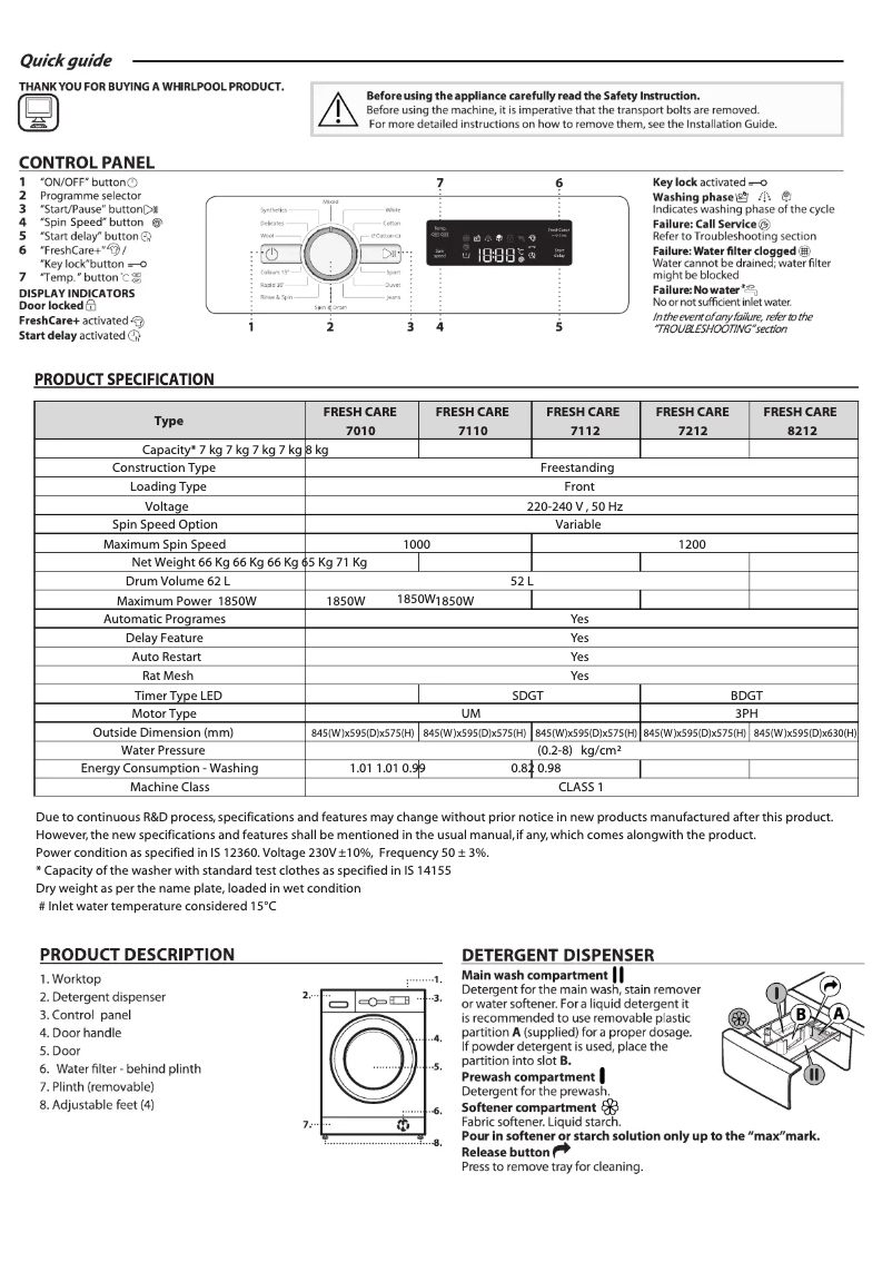 Image de la première page du manuel de l'appareil Fresh Care 7110
