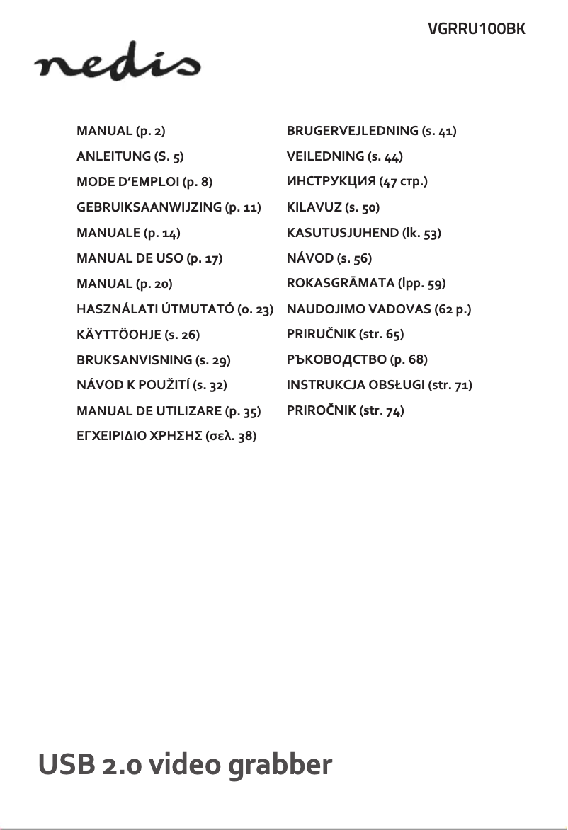 Page 1 de la notice Manuel utilisateur Nedis VGRRU100BK