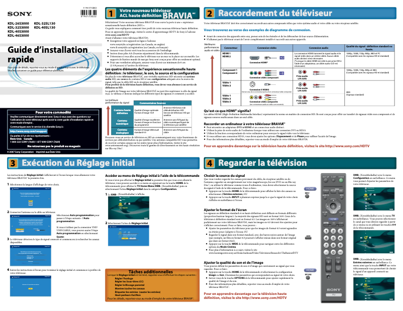 Image de la première page du manuel de l'appareil Bravia KDL-46S3000