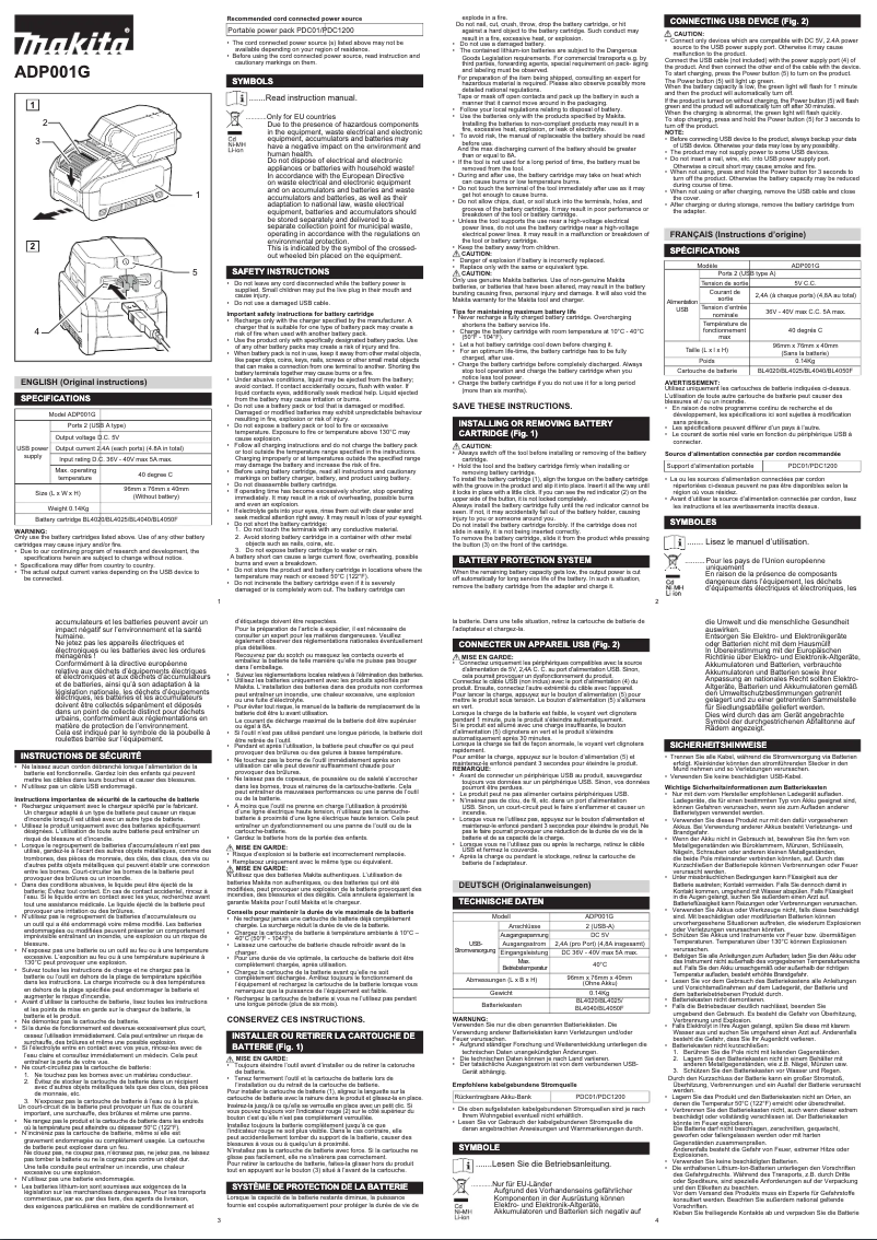 Page 1 de la notice Manuel utilisateur Makita ADP001G