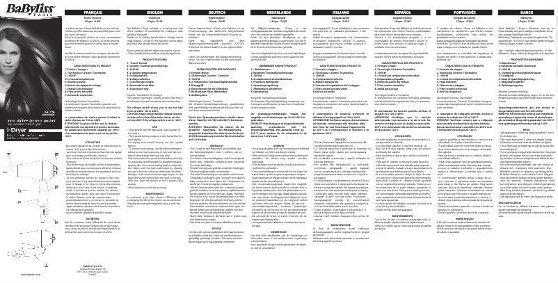 Page 1 de la notice Manuel utilisateur BaByliss D10E i-Dryer