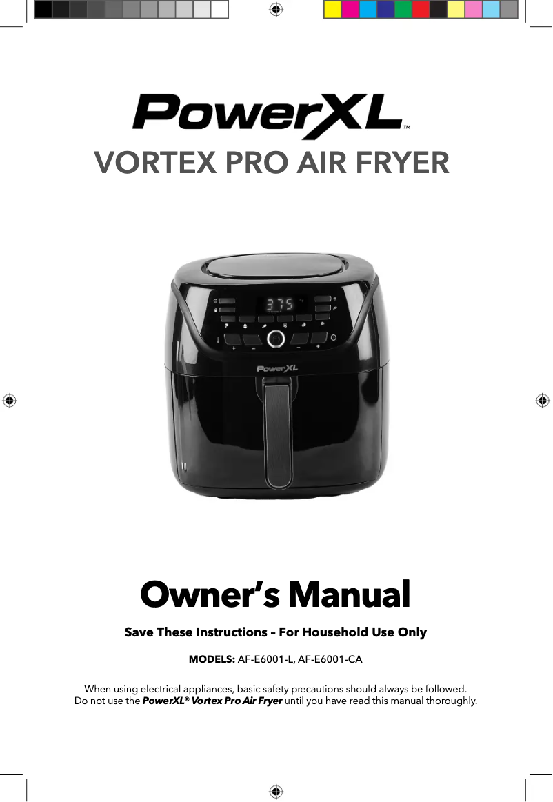 Image de la première page du manuel de l'appareil Vortex Pro Air Fryer AF-E6001-L