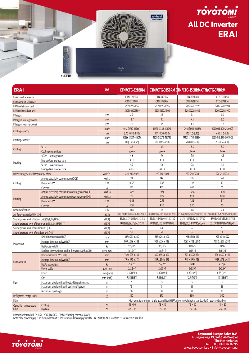 Page 1 de la notice Fiche technique Toyotomi CTN/CTG-328BRM