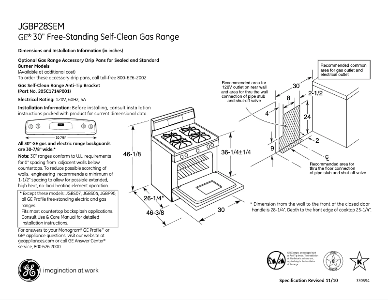 Página 1 del manual Ficha técnica GE JGBP28SEMSS