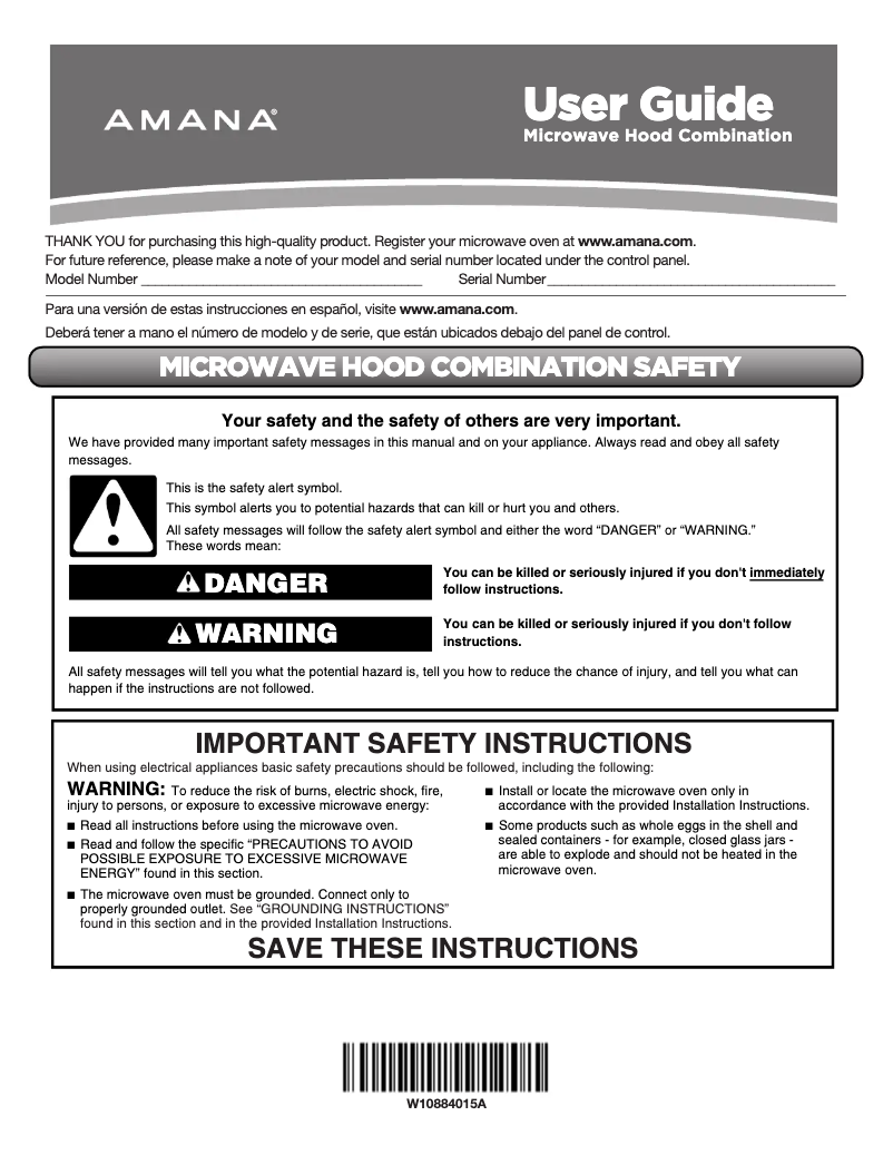 Page 1 de la notice Manuel utilisateur Amana AMV2307PFS