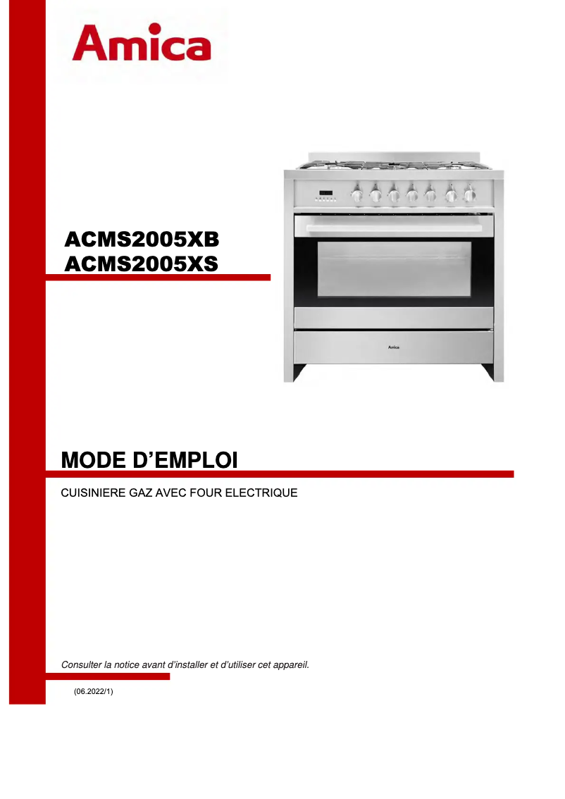 Page 1 de la notice Manuel utilisateur Amica ACMS2005XB