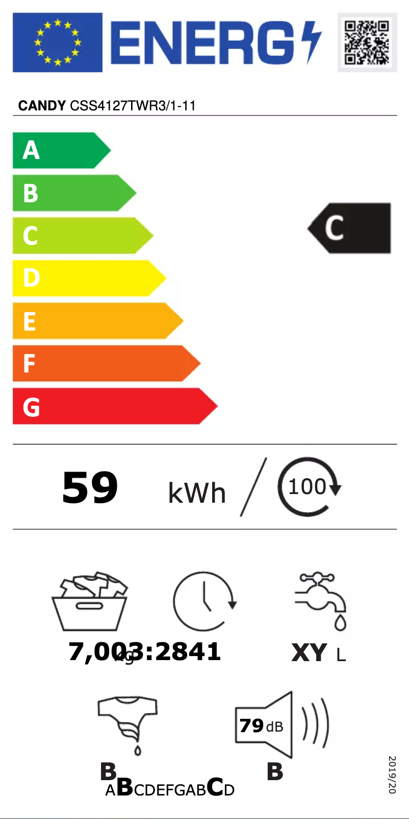 Page n°1 - Label énergétique Candy CSS4127TWR3/1-11