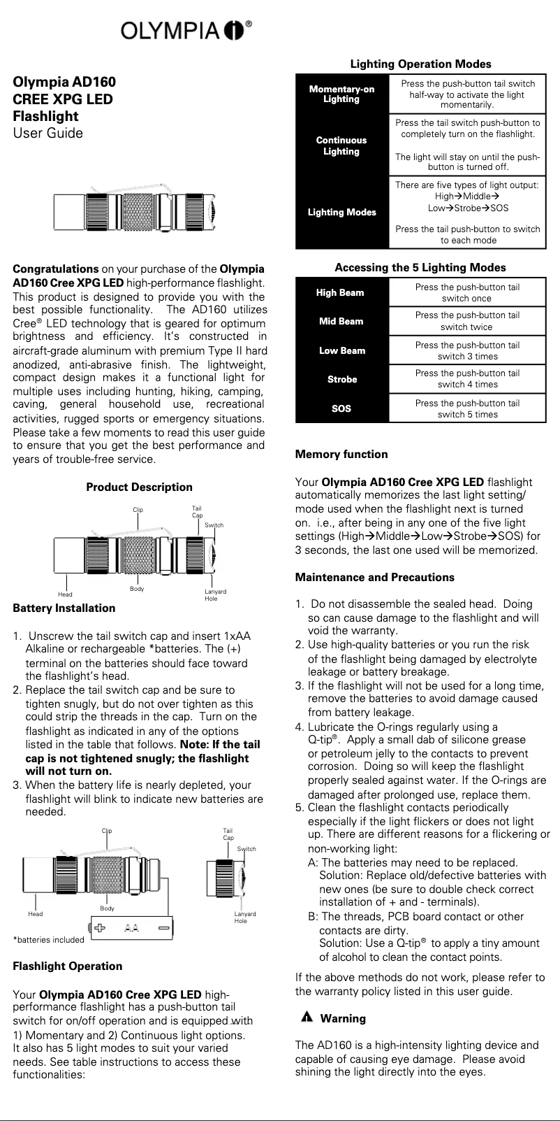 Página 1 del manual Manual de usuario Olympia AD160