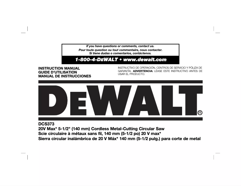 Page 1 de la notice Manuel utilisateur DeWalt DCS373