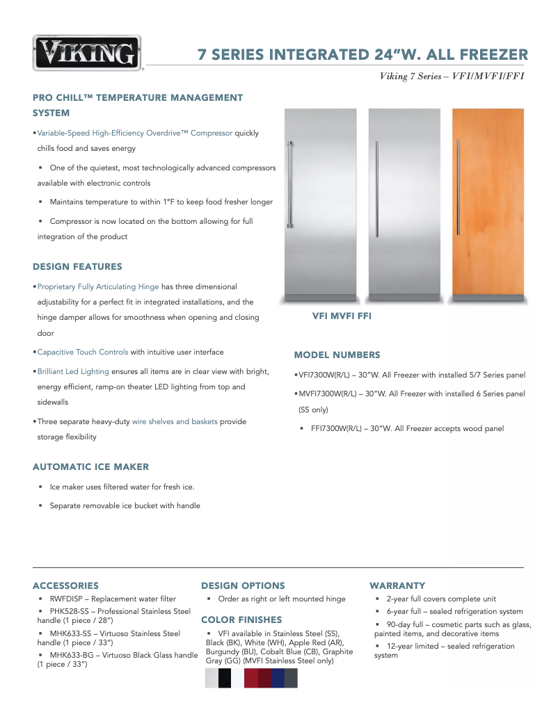 Page 1 de la notice Fiche technique Viking VFI7300WRBU