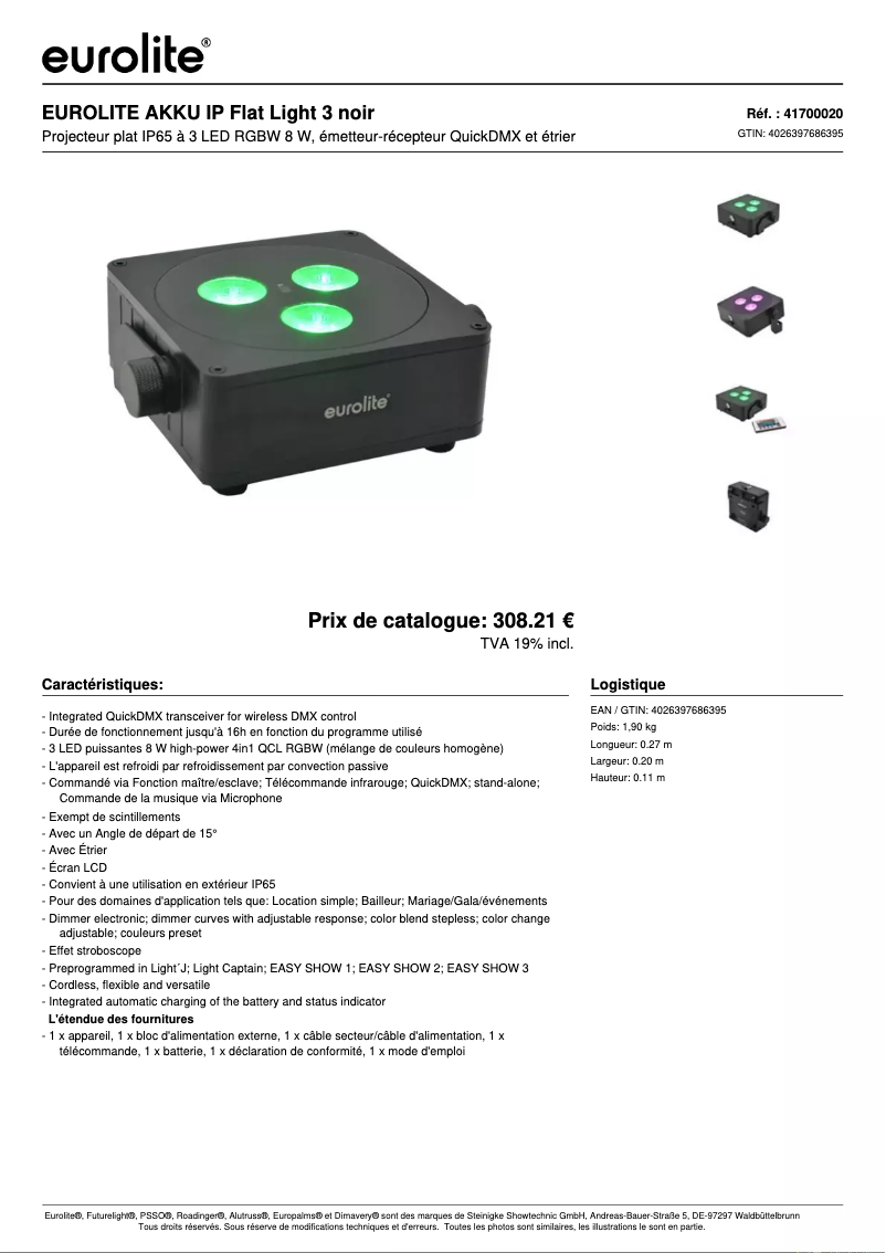 Página 1 del manual Ficha técnica Eurolite AKKU IP Flat Light 3