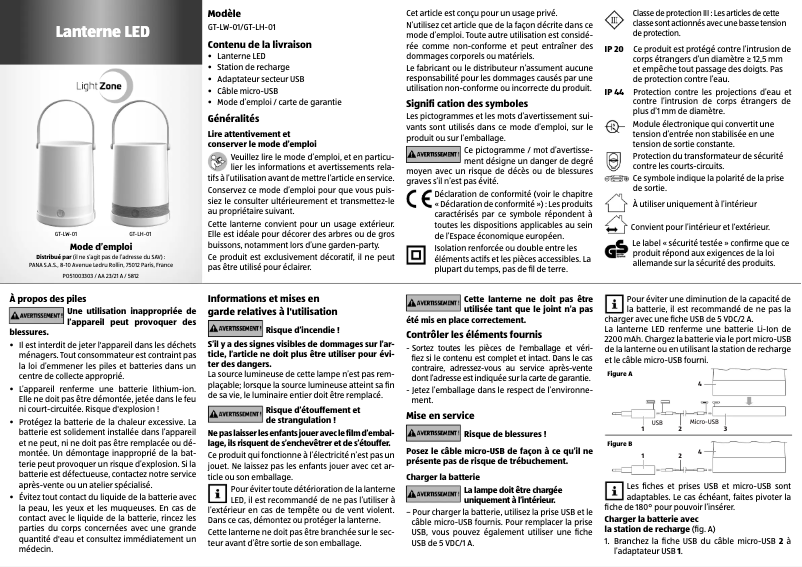 Page n°1 - Manuel utilisateur LightZone GT-LH-01