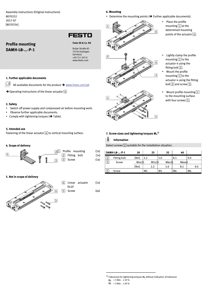 Page n°1 - Manuel utilisateur Festo DAMH-L8-25-P-1