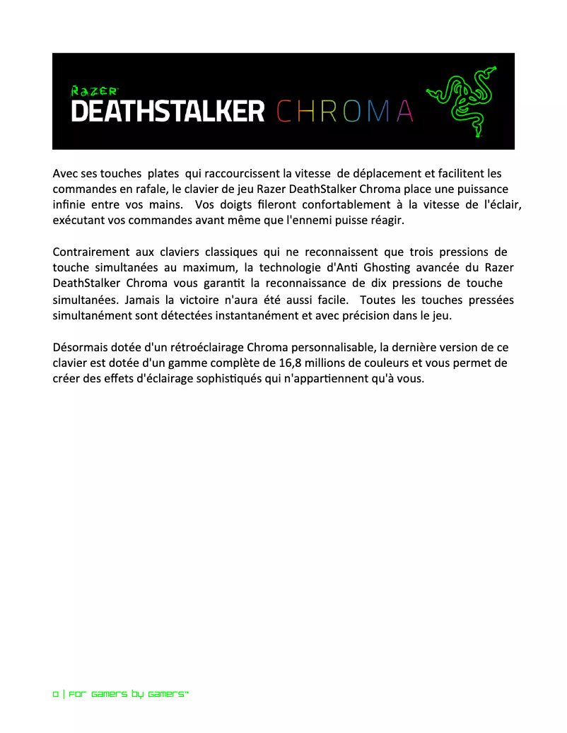 Page 1 de la notice Manuel utilisateur Razer DeathStalker Chroma