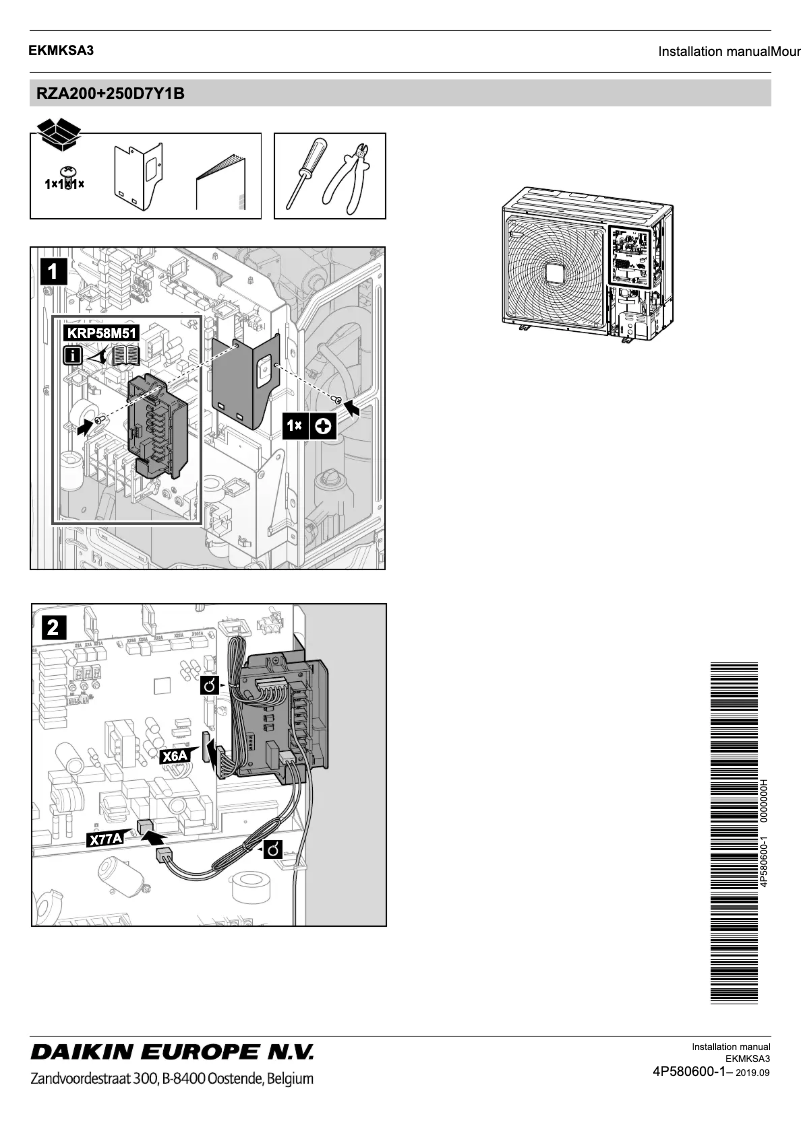 Page 1 de la notice Manuel utilisateur Daikin EKMKSA3