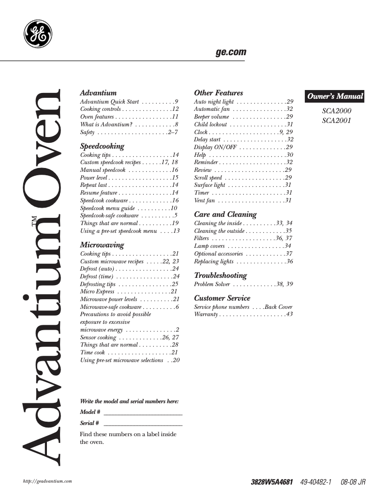 Image de la première page du manuel de l'appareil SCA2000FCC