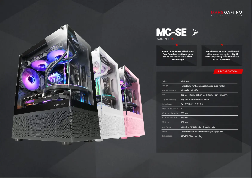 Page 1 de la notice Fiche technique Mars Gaming MC-SE