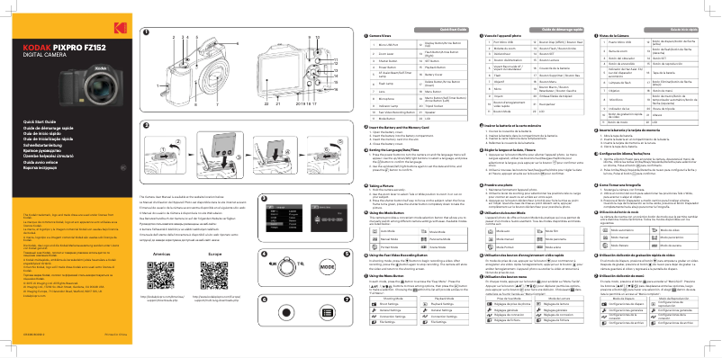 Page n°1 - Guide de démarrage rapide Kodak PIXPRO FZ152