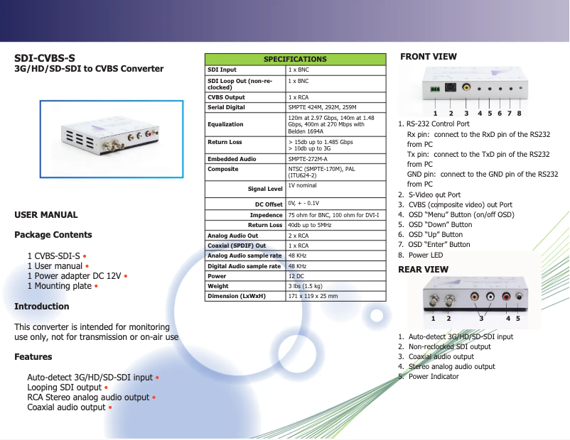 Page n°1 - Manuel utilisateur Apantac SDI-CVBS-S