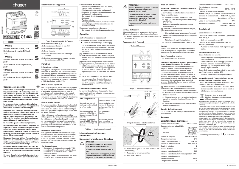 Page 1 de la notice Manuel utilisateur Hager TXA624D