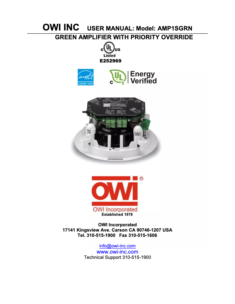 Page n°1 - Manuel utilisateur OWI AMP1SGRN
