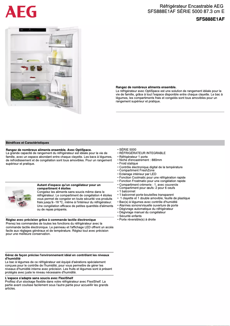 Page n°1 - Fiche technique AEG SFS888E1AF