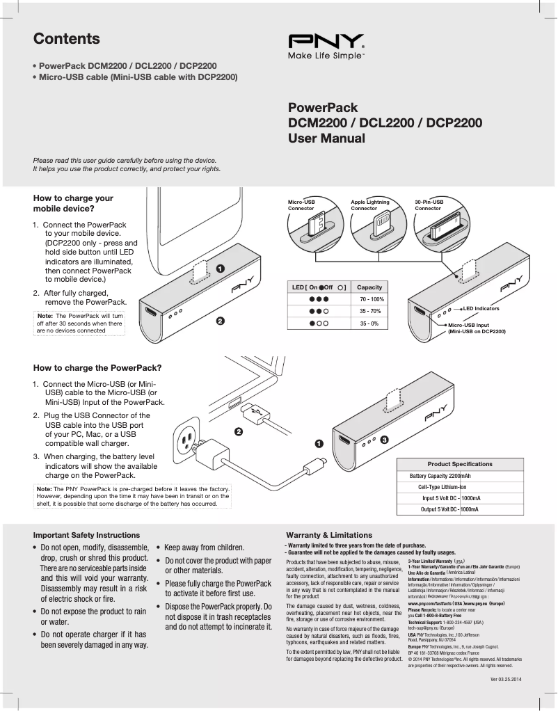 Page n°1 - Manuel utilisateur PNY PowerPack DCP2200
