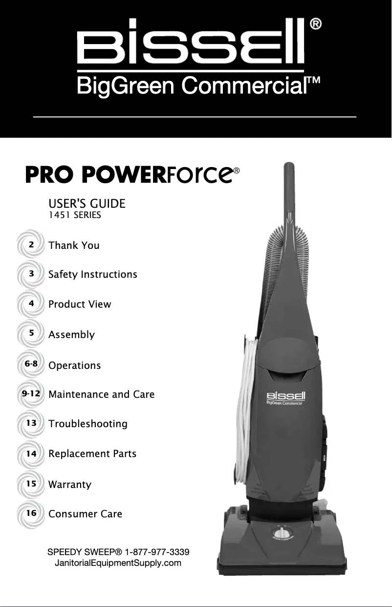 Page 1 de la notice Manuel d'utilisation et d'entretien Bissell BGU1451T