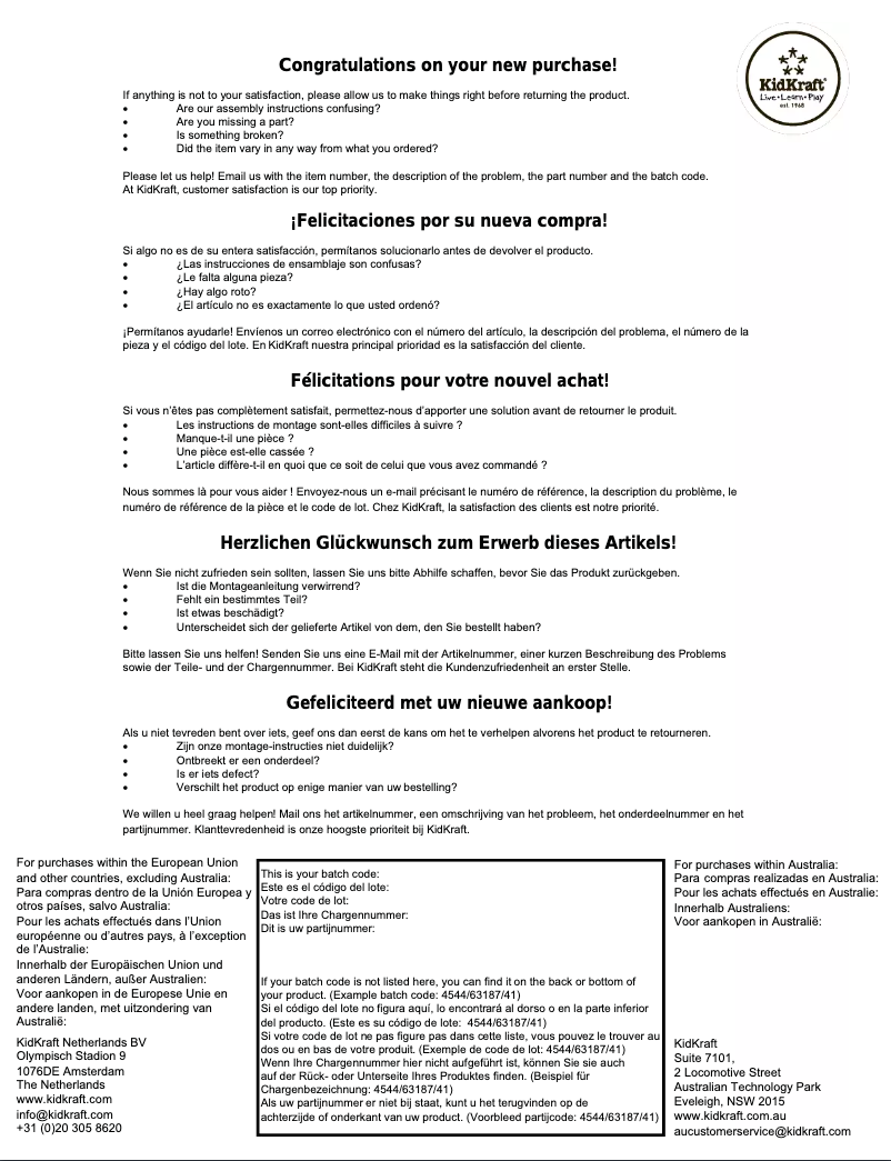Page n°1 - Manuel utilisateur KidKraft Chelsea