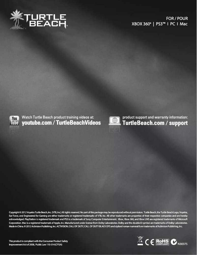 Page 1 de la notice Manuel utilisateur Turtle Beach Ear Force Sierra