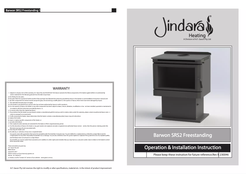 Image de la première page du manuel de l'appareil Barwon