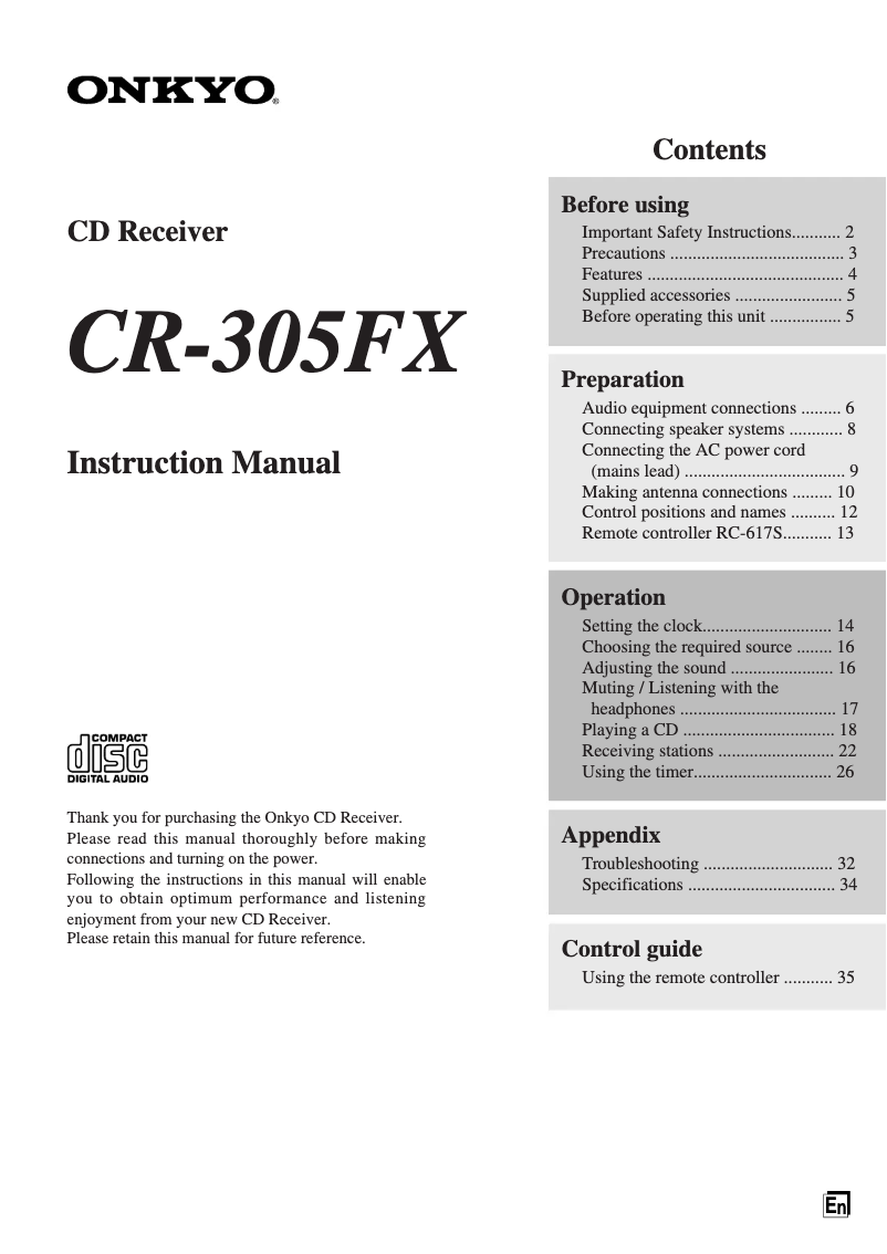 Page n°1 - Manuel utilisateur Onkyo CR-305FX