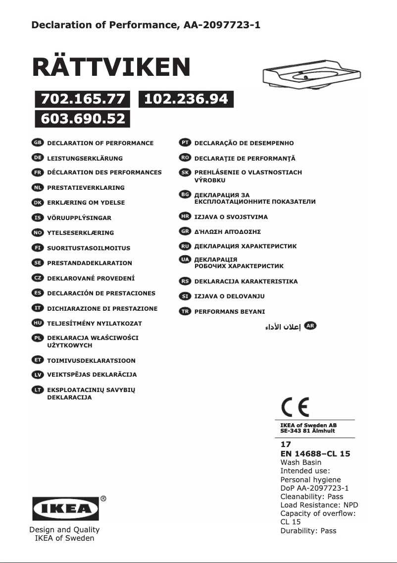 Page 1 de la notice Mode d'emploi Ikea RATTVIKEN